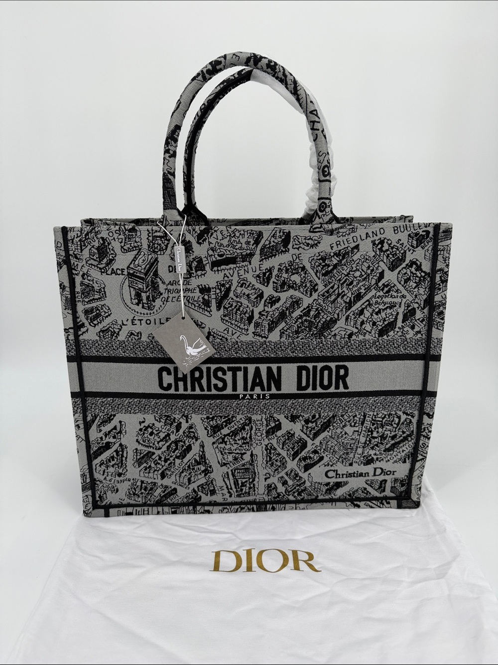Large Book Tote in Black and Cream Map Jacquard